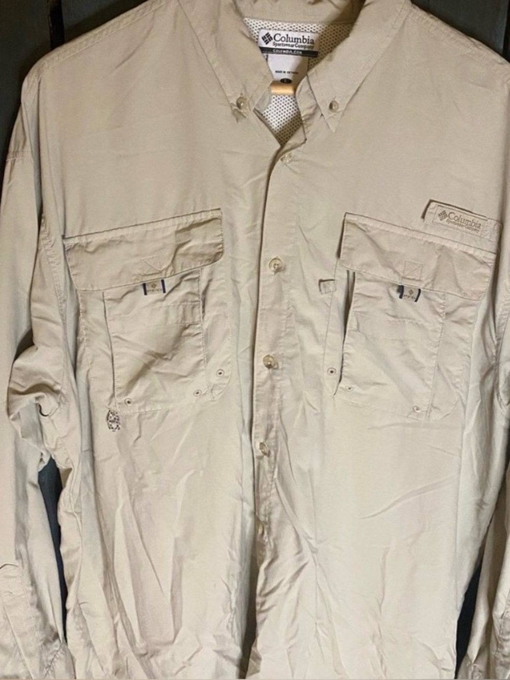Columbia PFG Performance Fishing Gear Men's Tan button down size large